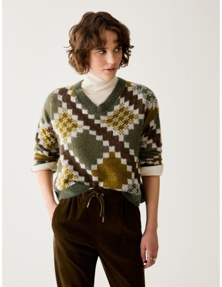 Maglia jacquard in mohair blend Penny Black – Verde kaki - foto 1
