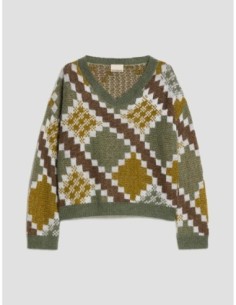 Maglia jacquard in mohair blend Penny Black – Verde kaki - foto 1 2