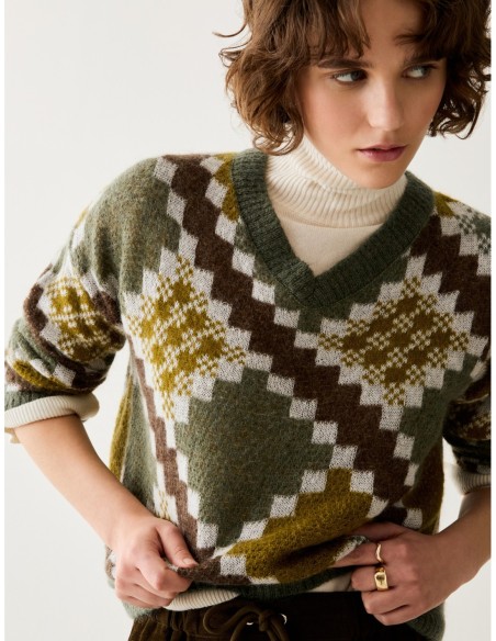 Maglia jacquard in mohair blend Penny Black – Verde kaki - foto 4
