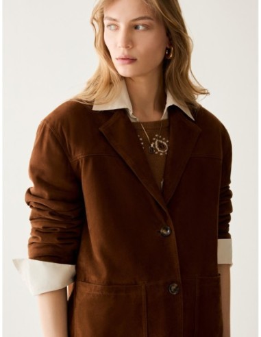 Blazer in pelle scamosciata Penny Black – Cuoio - foto 4