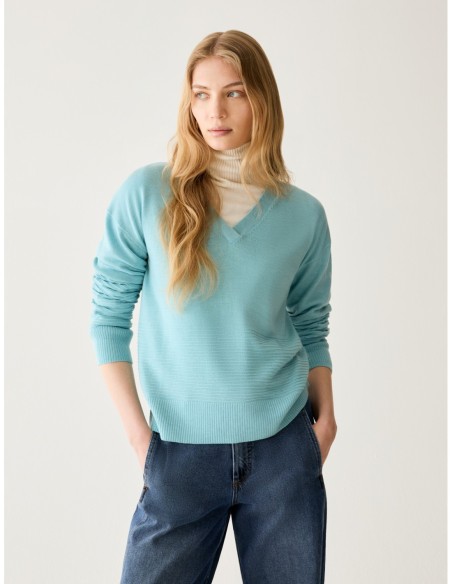 Maglia scollo a V in pura lana Penny Black – Acquamarina - foto 1