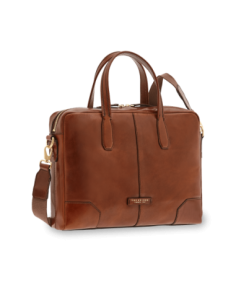 Cartella in pelle uomo con tracolla The Bridge Vespucci – Marrone/Oro - foto 1