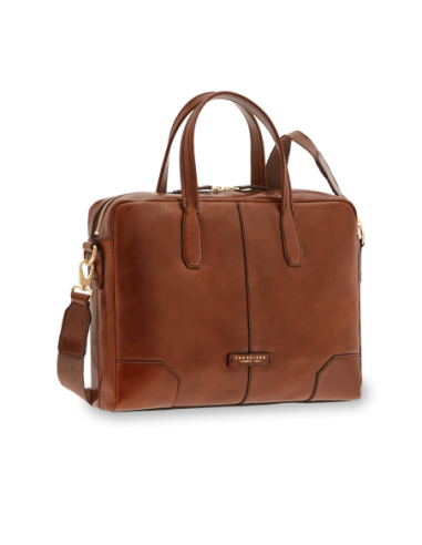 Cartella in pelle uomo con tracolla The Bridge Vespucci – Marrone/Oro - foto 1