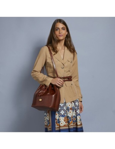 Borsa secchiello in pelle con tracolla The Bridge Story Donna – Marrone/Oro - foto 5