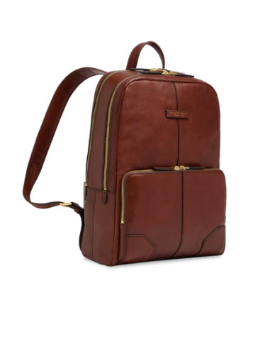 Zaino porta PC uomo in pelle due zip The Bridge Vespucci – Marrone/Oro - foto 2