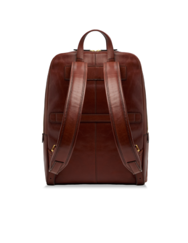 Zaino porta PC uomo in pelle due zip The Bridge Vespucci – Marrone/Oro - foto 3
