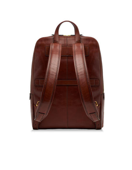 Zaino porta PC uomo in pelle due zip The Bridge Vespucci – Marrone/Oro - foto 3