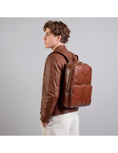 Zaino porta PC uomo in pelle due zip The Bridge Vespucci – Marrone/Oro - foto 5