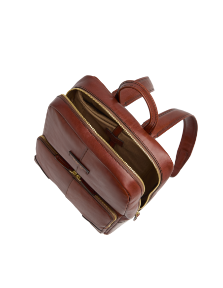Zaino porta PC uomo in pelle una zip The Bridge Vespucci – Marrone/Oro - foto 4