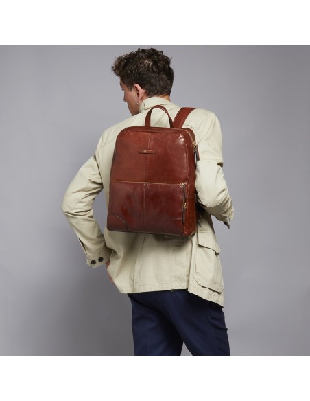 Zaino porta PC uomo in pelle una zip The Bridge Vespucci – Marrone/Oro - foto 5