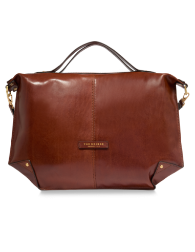 Borsa a tracolla in pelle con zip taglia L The Bridge Icons – Marrone/Oro - foto 1