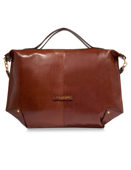 Borsa a tracolla in pelle con zip taglia L The Bridge Icons – Marrone/Oro - foto 1