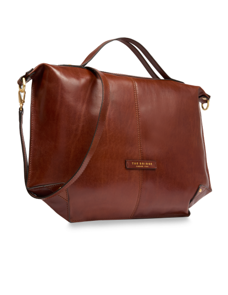 Borsa a tracolla in pelle con zip taglia L The Bridge Icons – Marrone/Oro - foto 2
