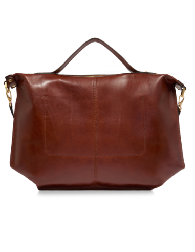 Borsa a tracolla in pelle con zip taglia L The Bridge Icons – Marrone/Oro - foto 3