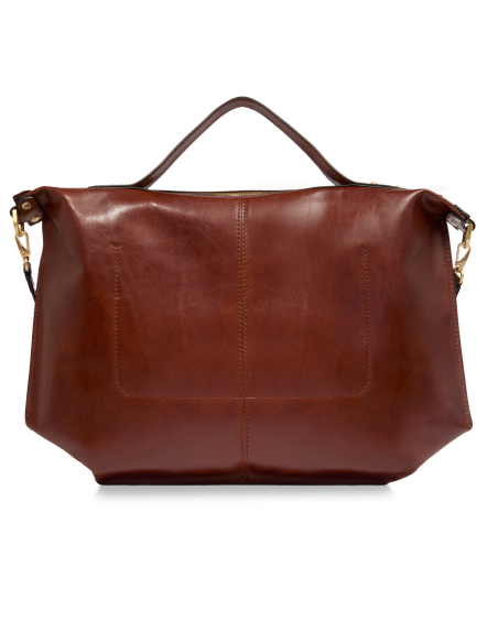 Borsa a tracolla in pelle con zip taglia L The Bridge Icons – Marrone/Oro - foto 3