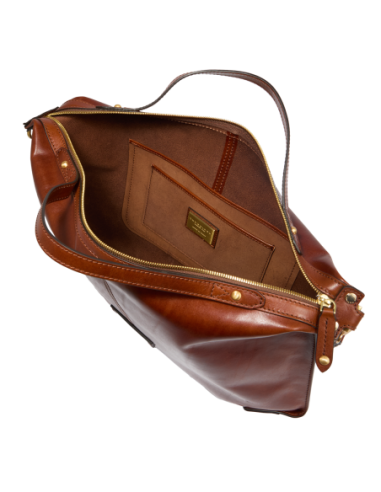 Borsa a tracolla in pelle con zip taglia L The Bridge Icons – Marrone/Oro - foto 4