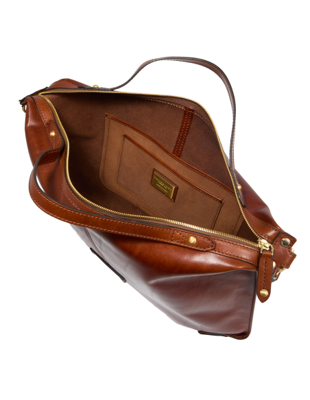 Borsa a tracolla in pelle con zip taglia L The Bridge Icons – Marrone/Oro - foto 4