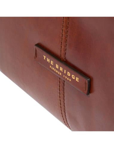 Borsa a tracolla in pelle con zip taglia L The Bridge Icons – Marrone/Oro - foto 5