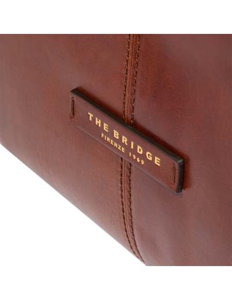 Borsa a tracolla in pelle con zip taglia L The Bridge Icons – Marrone/Oro - foto 5