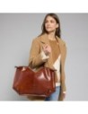 Borsa a tracolla in pelle con zip taglia L The Bridge Icons – Marrone/Oro