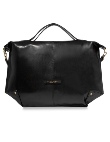 Borsa a tracolla in pelle con zip taglia L The Bridge Icons – Nero/Oro - foto 1
