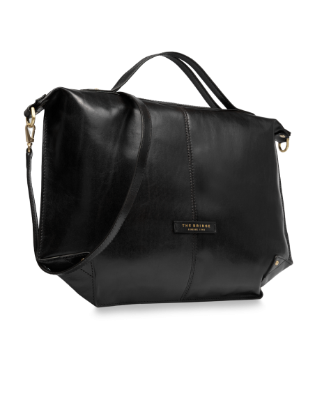 Borsa a tracolla in pelle con zip taglia L The Bridge Icons – Nero/Oro - foto 2
