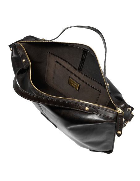Borsa a tracolla in pelle con zip taglia L The Bridge Icons – Nero/Oro - foto 4