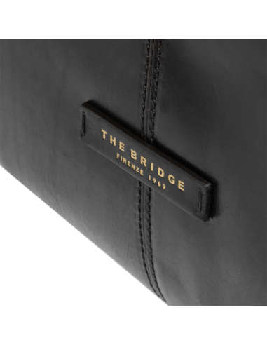 Borsa a tracolla in pelle con zip taglia L The Bridge Icons – Nero/Oro - foto 5
