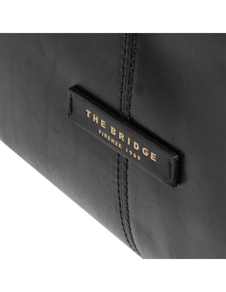 Borsa a tracolla in pelle con zip taglia L The Bridge Icons – Nero/Oro - foto 5