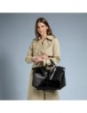 Borsa a tracolla in pelle con zip taglia L The Bridge Icons – Nero/Oro