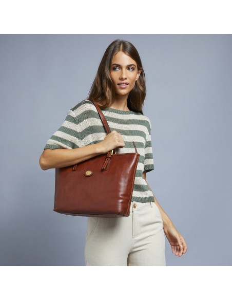 Borsa shopper in pelle con zip The Bridge Story Donna – Marrone/Oro - foto 5