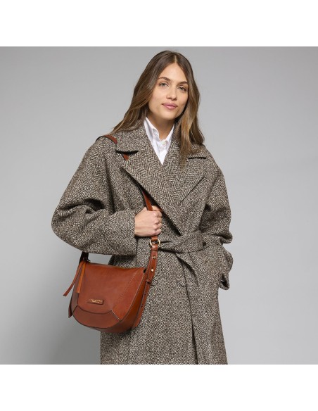 Borsa a tracolla piccola in pelle The Bridge Fedora – Marrone/Oro - foto 6