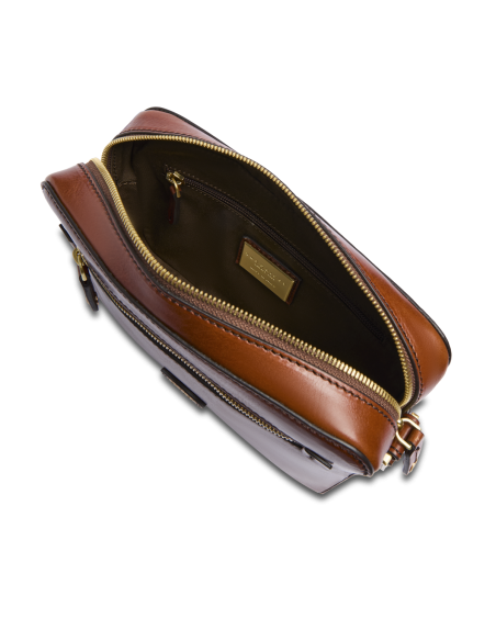 Borsa a tracolla uomo in pelle con zip frontale The Bridge Story Uomo – Marrone/Oro - foto 4