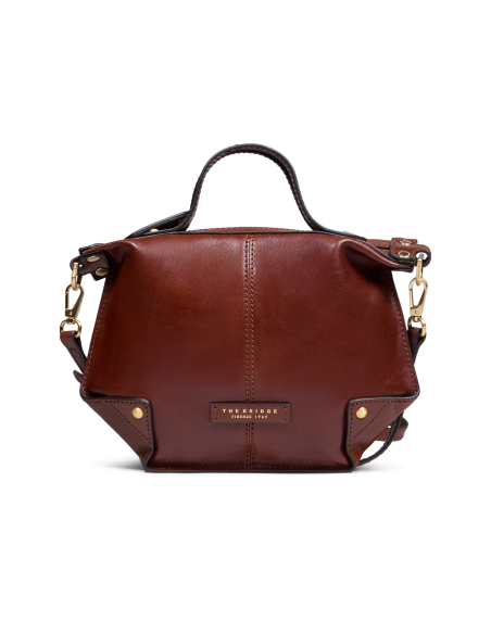 Borsa a tracolla in pelle con zip taglia S The Bridge Icons – Marrone/Oro - foto 1