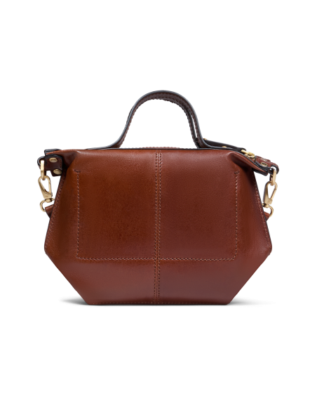 Borsa a tracolla in pelle con zip taglia S The Bridge Icons – Marrone/Oro - foto 3