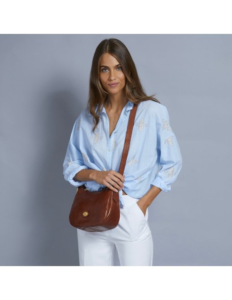 Borsa a tracolla piccola in pelle con zip The Bridge Story Donna – Marrone/Oro - foto 5