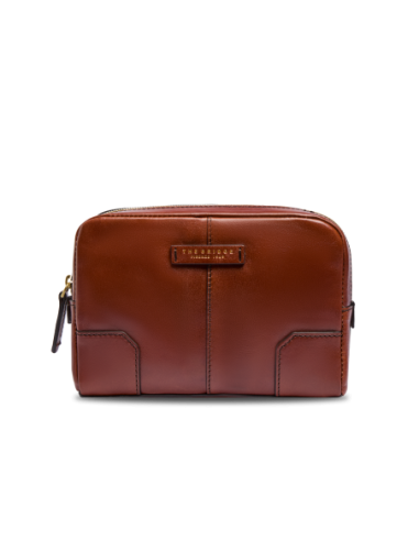 Pochette uomo in pelle con zip The Bridge Vespucci – Marrone/Oro - foto 1