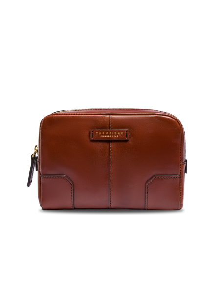Pochette uomo in pelle con zip The Bridge Vespucci – Marrone/Oro - foto 1