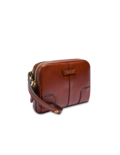 Pochette uomo in pelle con zip The Bridge Vespucci – Marrone/Oro - foto 1 2