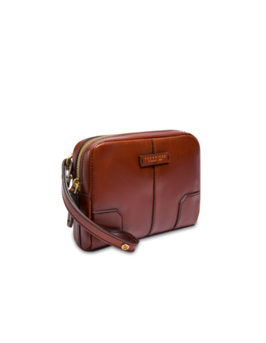 Pochette uomo in pelle con zip The Bridge Vespucci – Marrone/Oro - foto 2