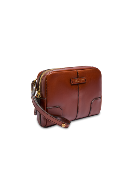 Pochette uomo in pelle con zip The Bridge Vespucci – Marrone/Oro - foto 2