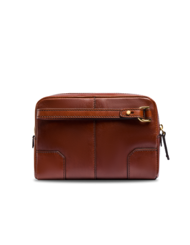 Pochette uomo in pelle con zip The Bridge Vespucci – Marrone/Oro - foto 3