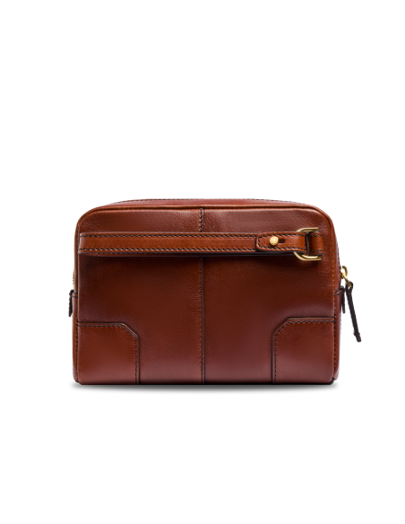 Pochette uomo in pelle con zip The Bridge Vespucci – Marrone/Oro - foto 3
