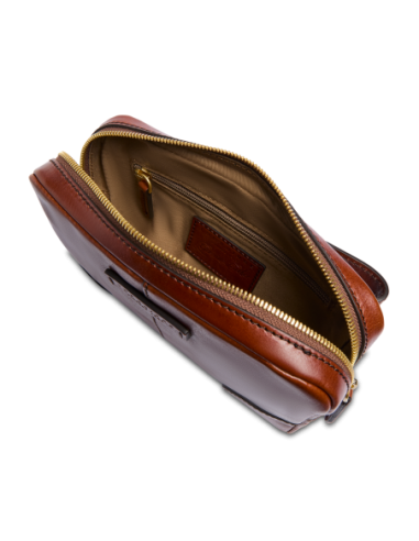 Pochette uomo in pelle con zip The Bridge Vespucci – Marrone/Oro - foto 4