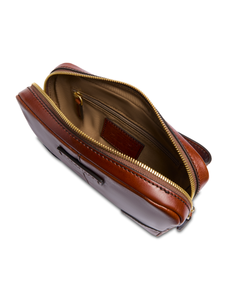 Pochette uomo in pelle con zip The Bridge Vespucci – Marrone/Oro - foto 4