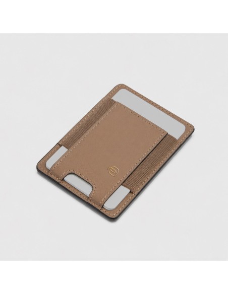 Portacarte di credito MagSafe donna in pelle sottile Piquadro Circle – Tortora/blu - foto 3