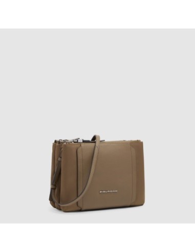 Borsa tracolla donna a tre scomparti in tessuto riciclato Piquadro Lyra – Marrone - foto 2