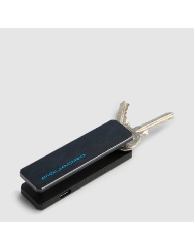 Portachiavi personalizzabile in pelle con tracker Piquadro Blue Square – Blu notte - foto 3