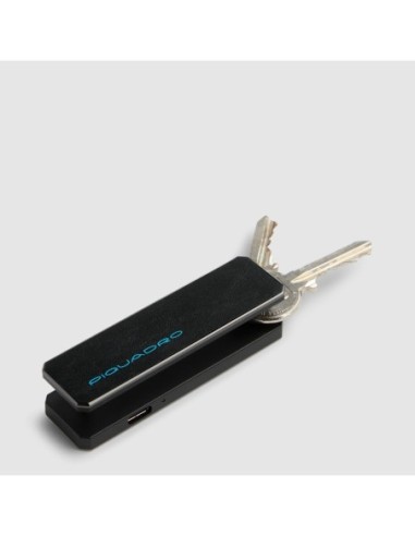 Portachiavi personalizzabile in pelle con tracker Piquadro Blue Square – Nero - foto 3