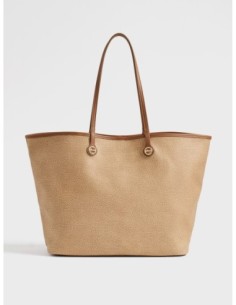 Borsa shopping Large in tela rivestita Op e pelle Borbonese Flight – Cappuccino - foto 1